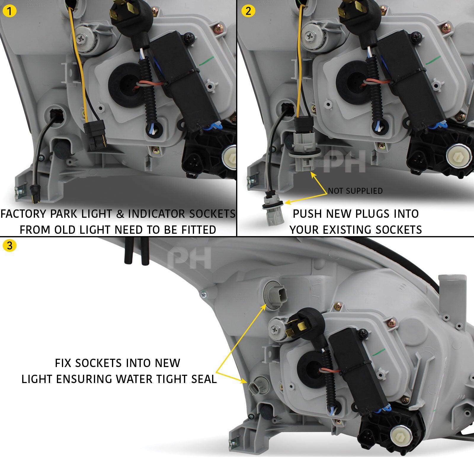 Panel House - Headlights Black Sequential DRL Style Fits Toyota Landcruiser Prado 120 Series - 4X4OC™ | 4x4 Offroad Centre