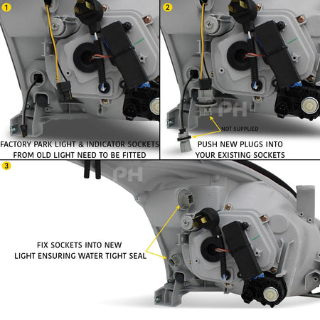 Panel House - Headlights Black Sequential DRL Style Fits Toyota Landcruiser Prado 120 Series - 4X4OC™ | 4x4 Offroad Centre
