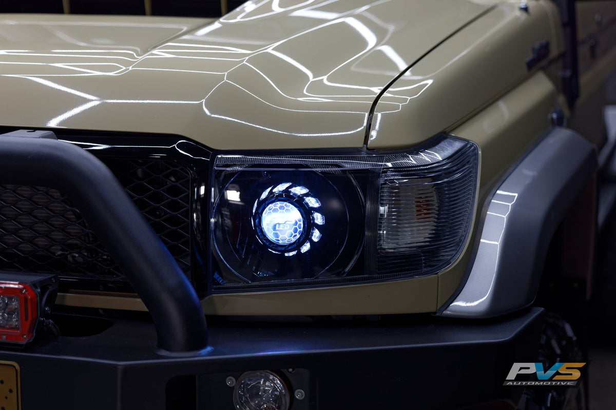 PVS Automotive - Black LED Headlights to Suit Toyota LandCruiser 70 Series - 4X4OC™ | 4x4 Offroad Centre