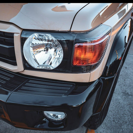 PVS Automotive - RTR JDM Pair Black 70th Anniversary Headlights for Toyota LandCruiser 70 Series - 4X4OC™ | 4x4 Offroad Centre