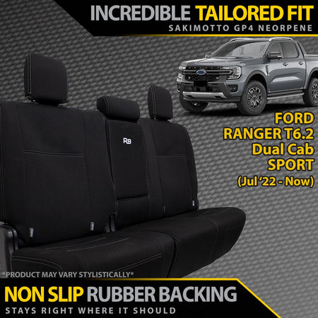 Razorback 4x4 - Ford Ranger T6.2 Sport Neoprene Rear Row Seat Covers (In Stock) - 4X4OC™ | 4x4 Offroad Centre