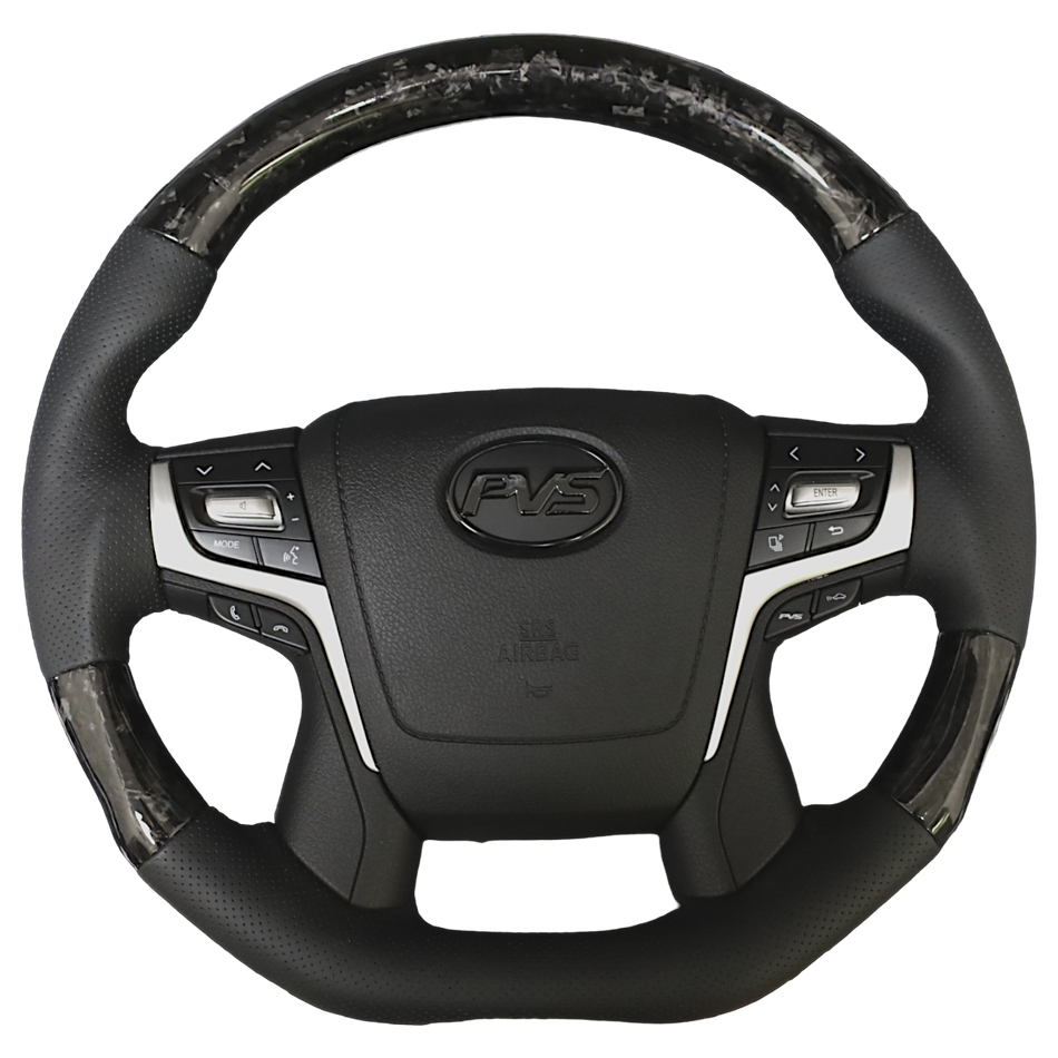 ** CLEARANCE **Elite Flat Bottom Forged Carbon Black Perforated Leather Steering Wheel Kit