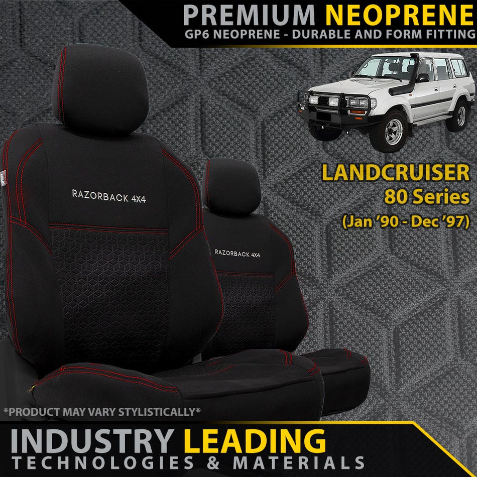 Toyota Landcruiser 80 Series Premium Neoprene 2x Front Seat Covers (Made to Order)