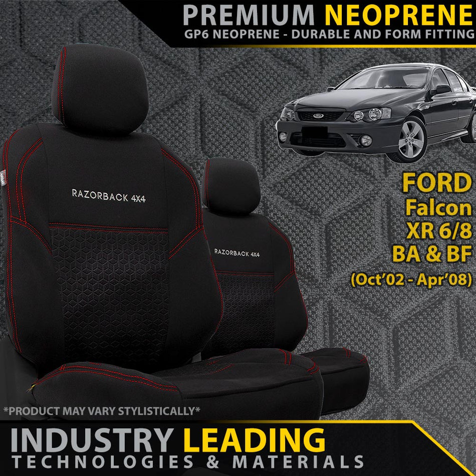 Ford Falcon XR6/8 BA & BF Premium Neoprene 2x Front Seat Covers (Made to Order)