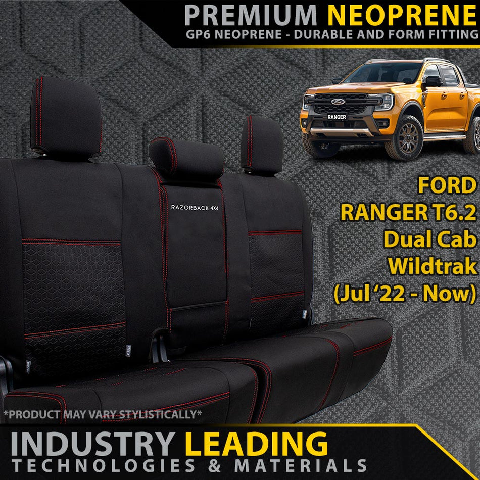 Ford Ranger T6.2 Wildtrak Premium Neoprene Rear Row Seat Covers (Made to Order)