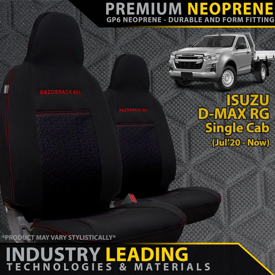 Isuzu D-MAX RG Single Cab Premium Neoprene 2x Front Seat Covers (Made to Order)