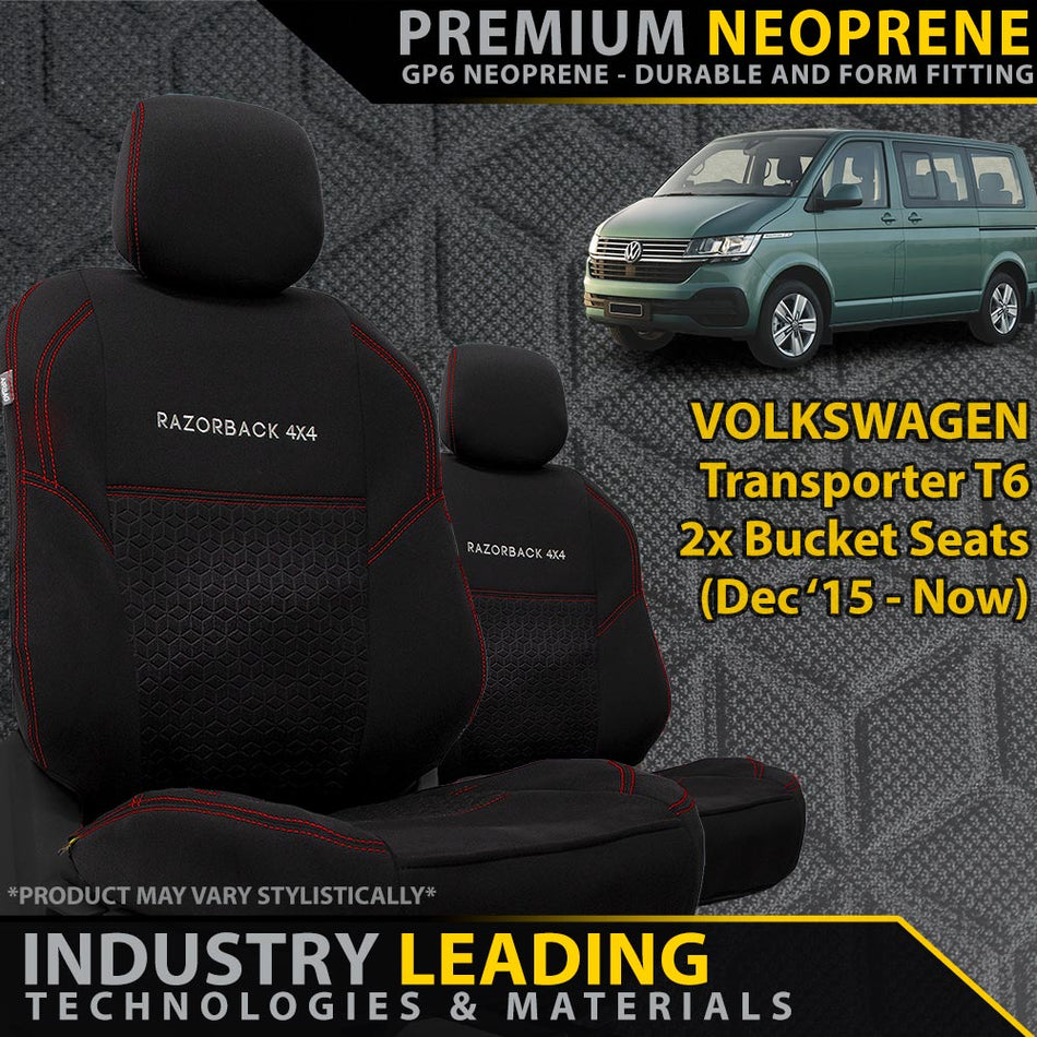 Volkswagen Transporter T6 Premium Neoprene 2x Front Bucket Seat Covers (Made to Order)