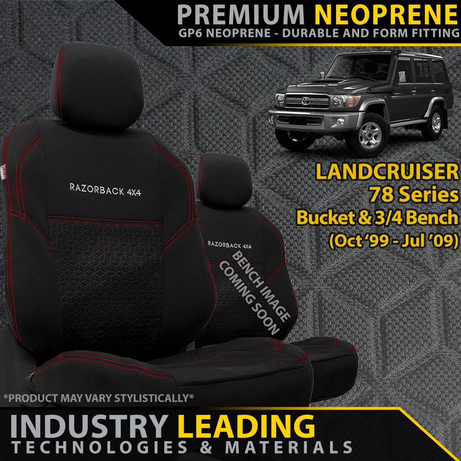 Landcruiser 78 Series Bucket & 3/4 Bench Premium Neoprene 2x Front Seat Covers (Made to Order)