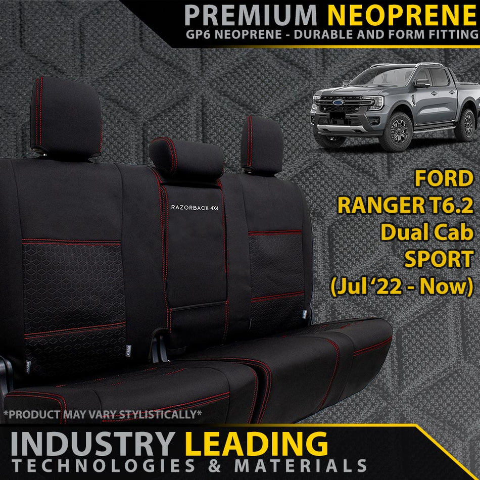 Ford Ranger T6.2 Sport Premium Neoprene Rear Row Seat Covers (Made to Order)