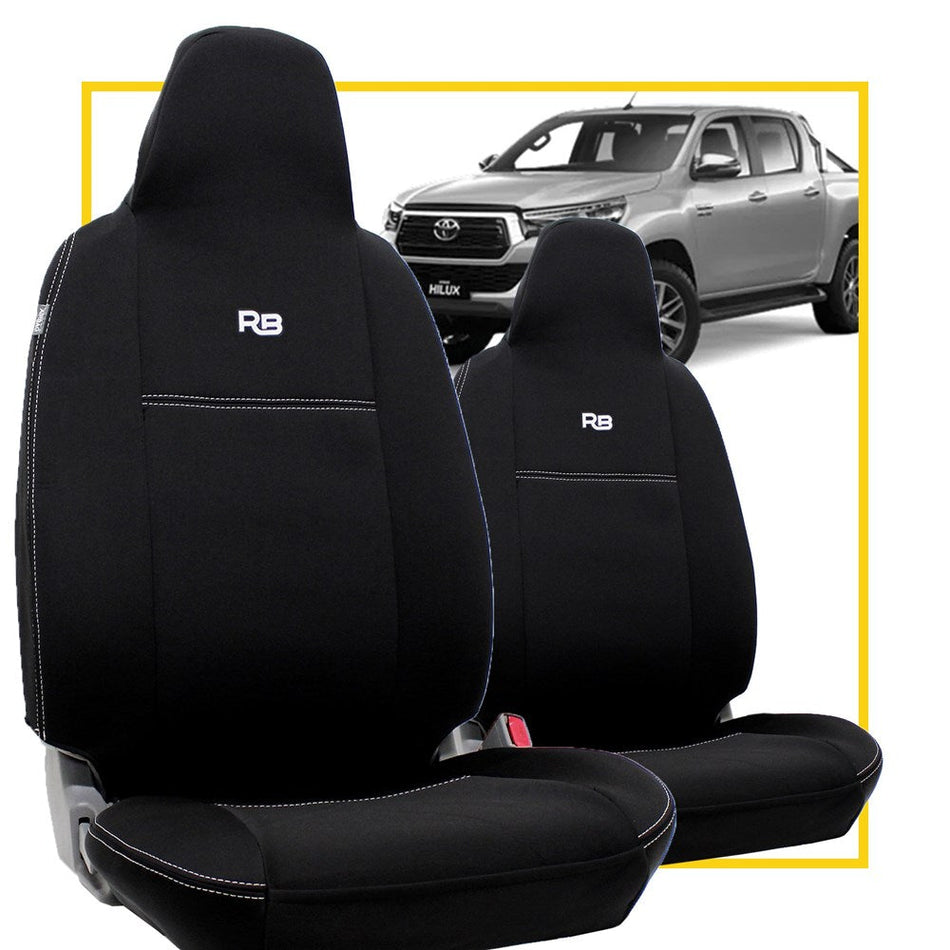 Toyota HiLux 8th Gen 2x Integrated Headrest Neoprene Front Row Seat Covers (No Logo)