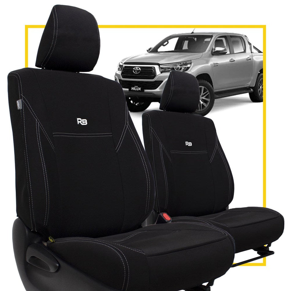 Toyota HiLux 8th Gen Neoprene 2x Front Seat Covers (No Logo)