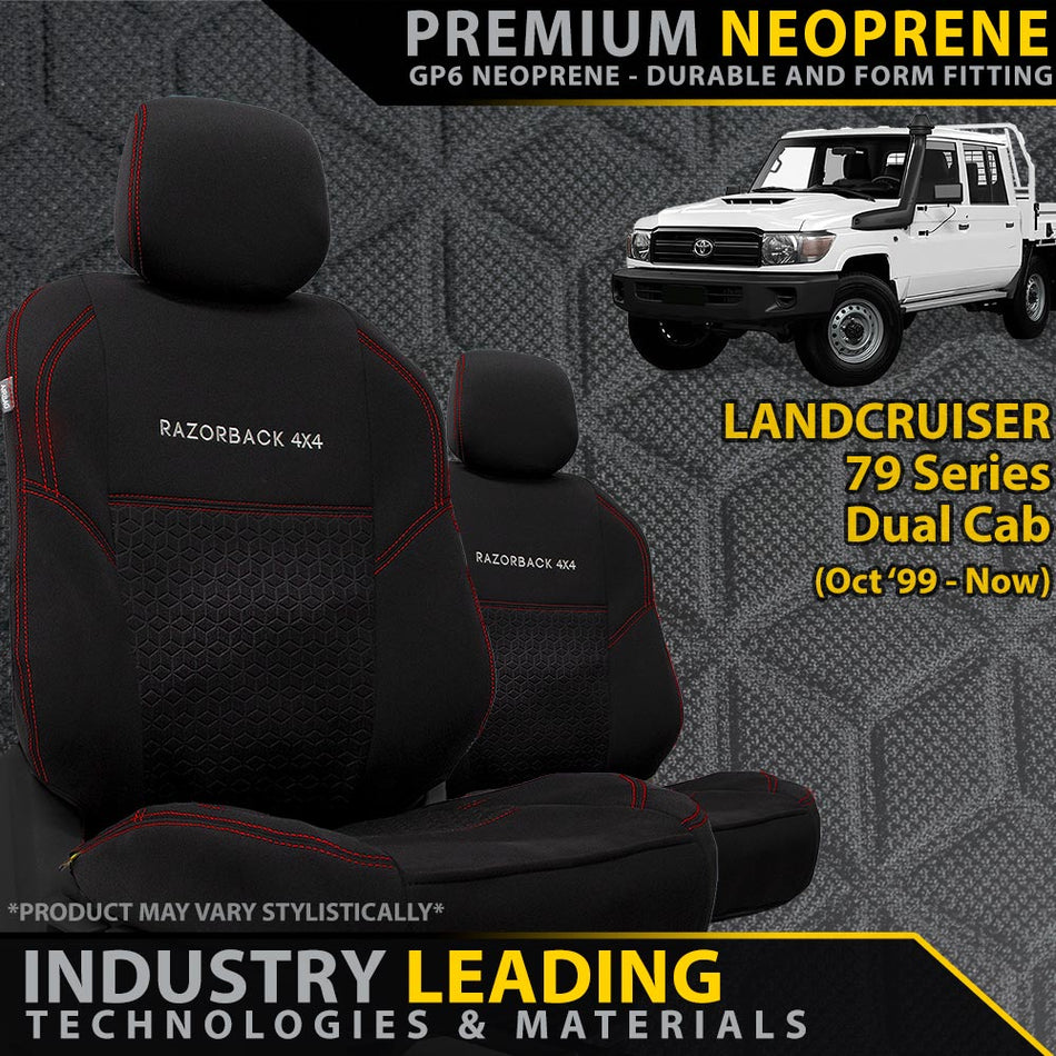 Toyota LC 79 Series Dual Cab Premium Neoprene 2x Front Seat Covers (Made to Order)