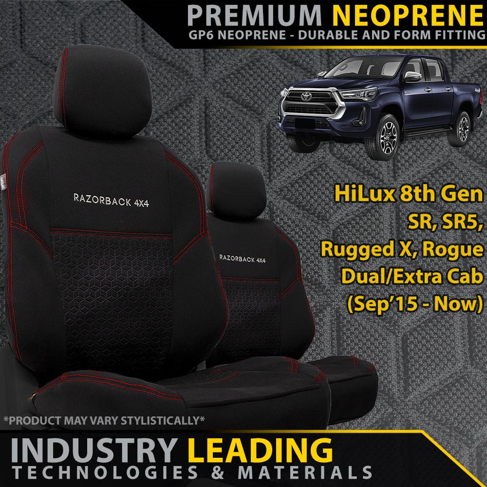 Toyota HiLux 8th Gen Premium Neoprene 2x Front Seat Covers (Made to Order)