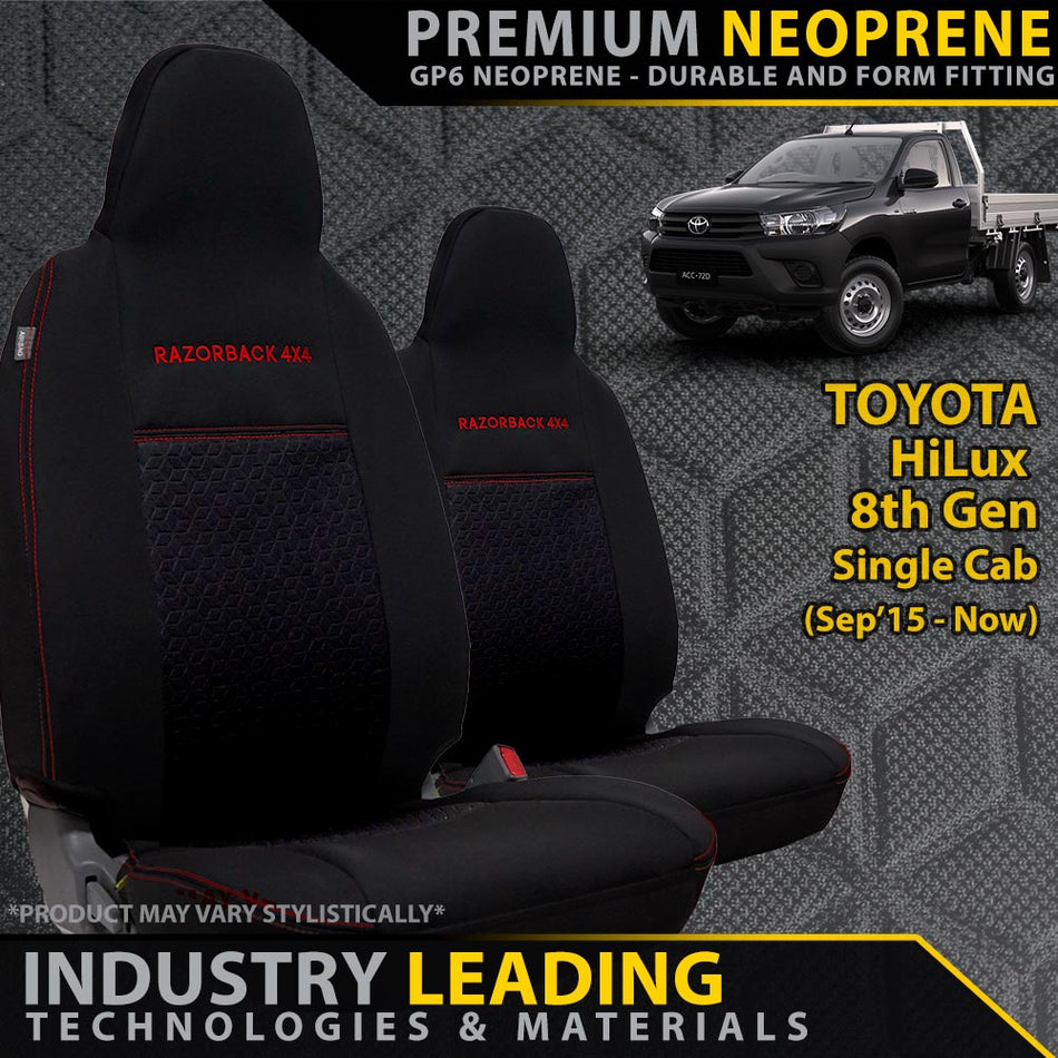 Toyota HiLux 8th Gen Integrated Headrest Premium Neoprene 2x Front Seat Covers (Made to Order)