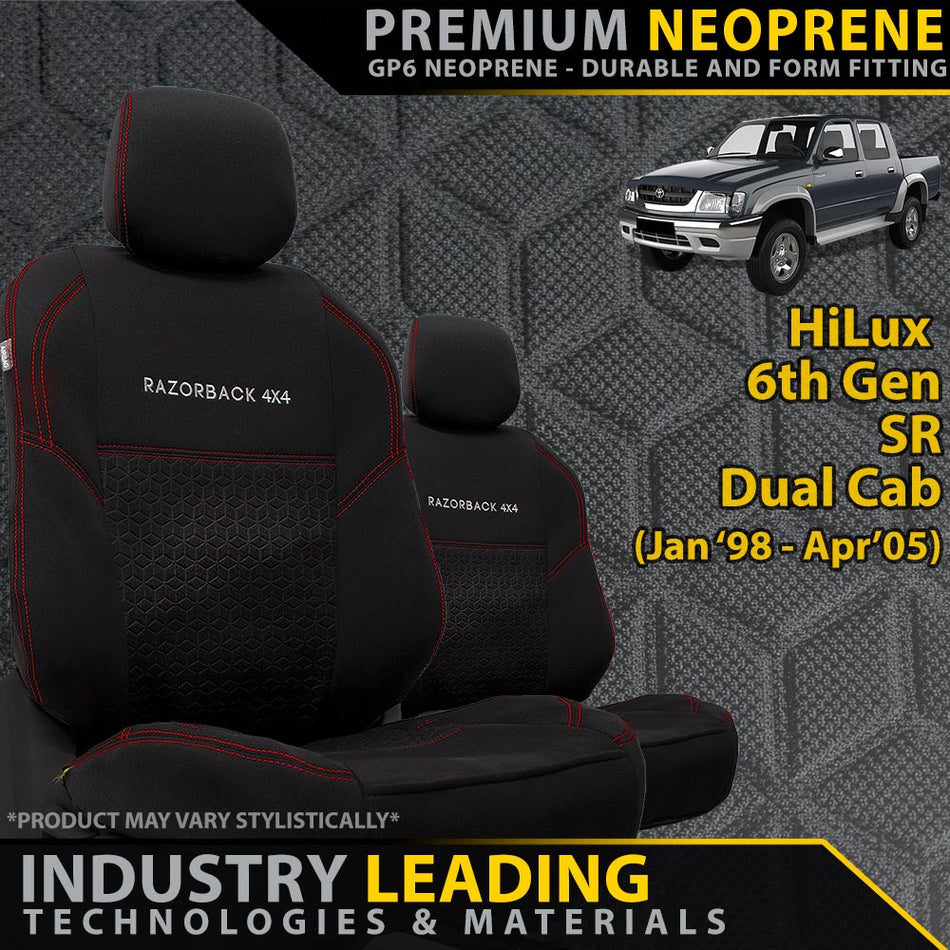 Toyota Hilux 6th Gen SR Premium Neoprene 2x Front Seat Covers (Made to Order)