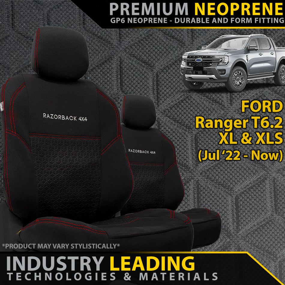 Ford Ranger T6.2 XL & XLS Premium Neoprene 2x Front Row Seat Covers (Made to Order)