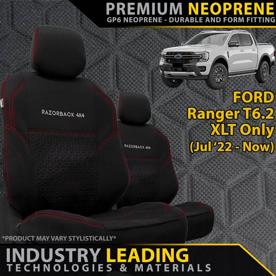 Ford Ranger T6.2 XLT Premium Neoprene 2x Front Row Seat Covers (Made to Order)