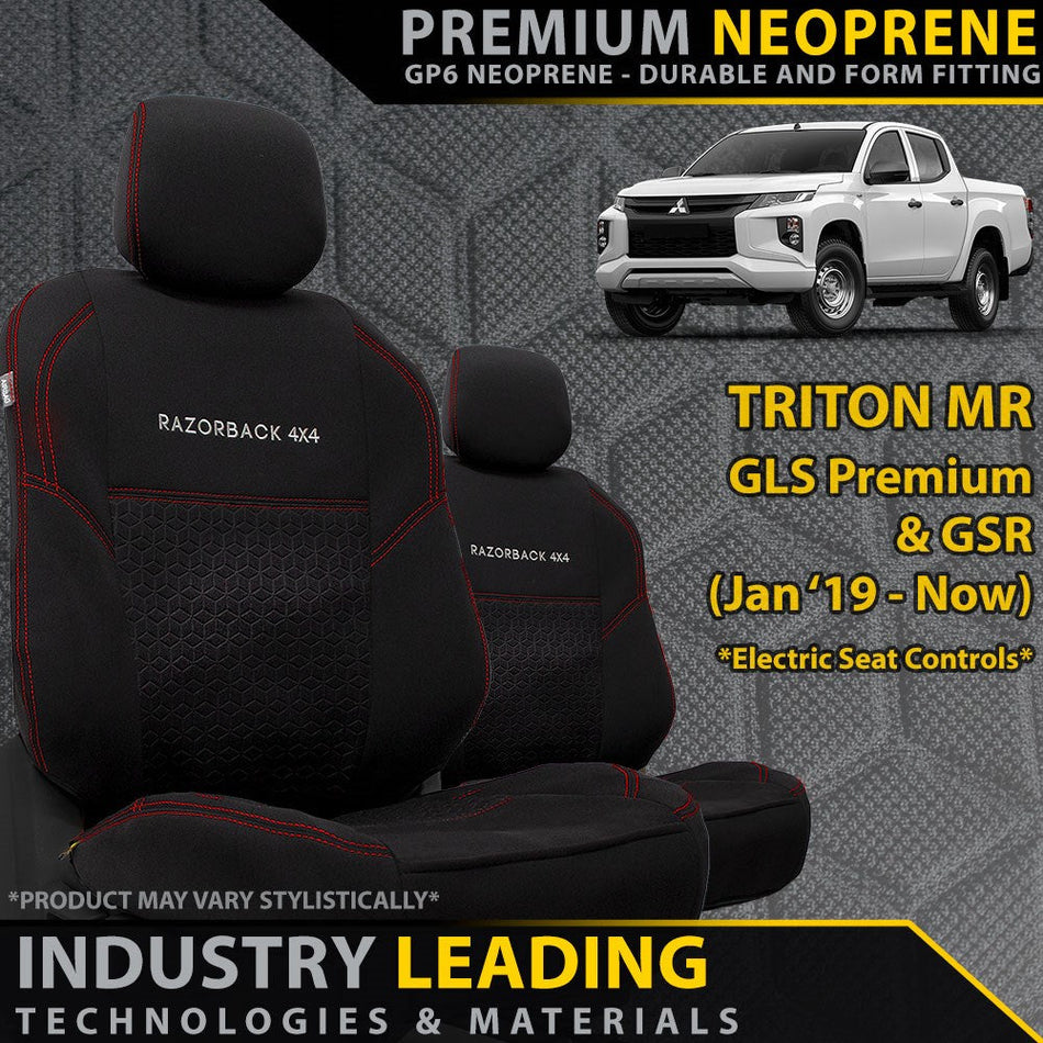 Mitsubishi Triton MR (Leather Seats) Premium Neoprene 2x Front Row Seat Covers (Made to Order)