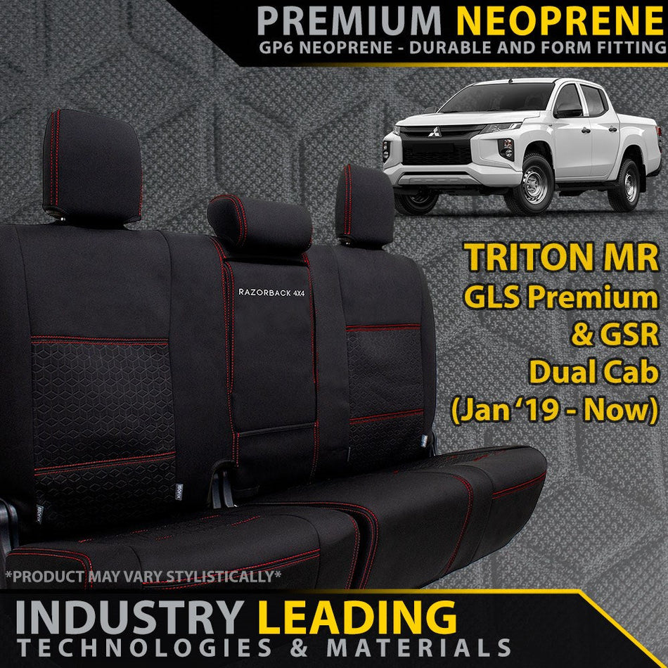 Mitsubishi Triton MR (Leather Seats) Premium Neoprene Rear Row Seat Covers (Made to Order)