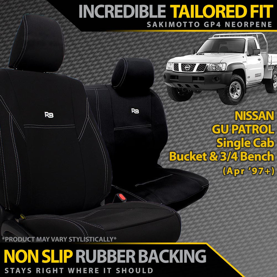 Nissan GU Patrol Single Cab Bucket + 3/4 Bench Neoprene 2x Front Seat Covers (In Stock)