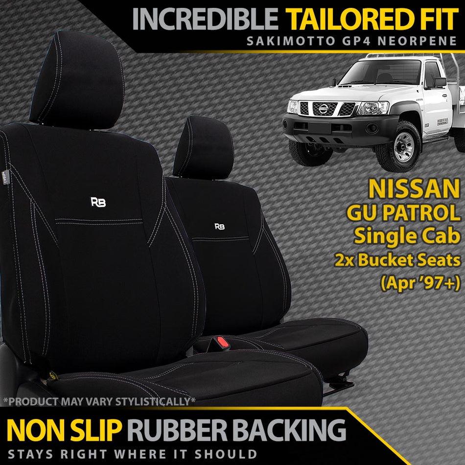 Nissan GU Patrol Single Cab Bucket Seats Neoprene 2x Front Seat Covers (Made to Order)