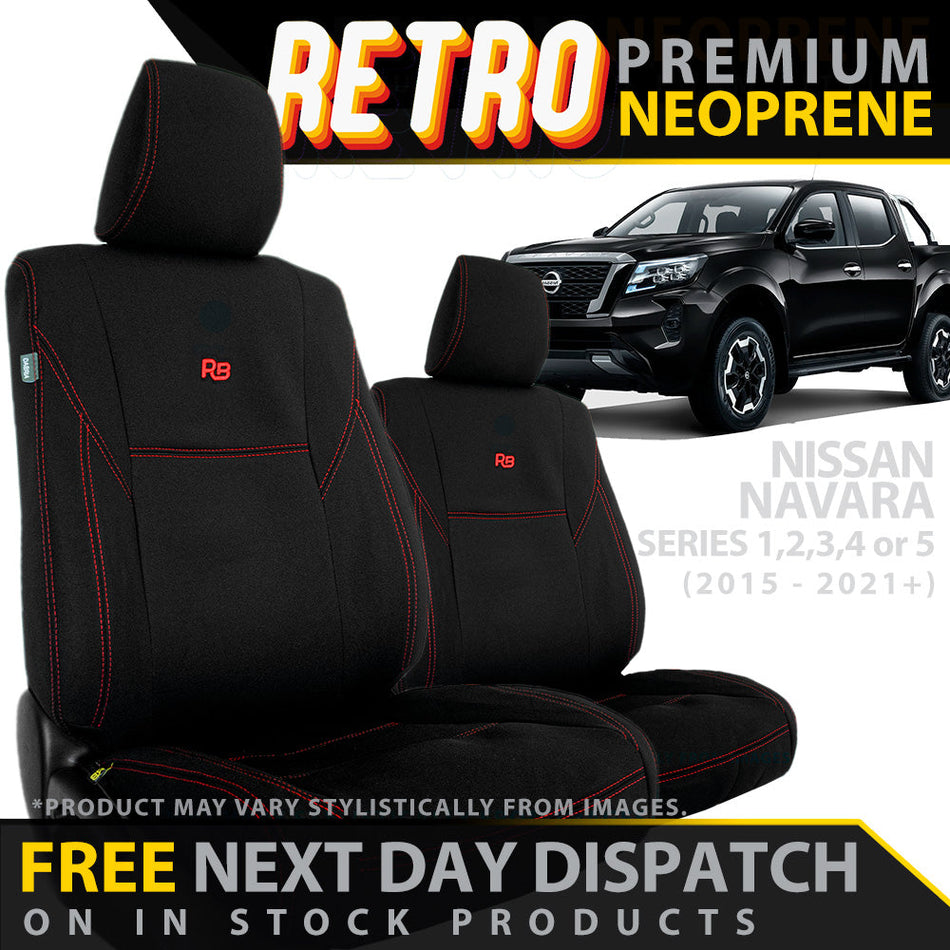 Nissan Navara NP300 Retro Premium Neoprene 2x Front Seat Covers (In Stock)