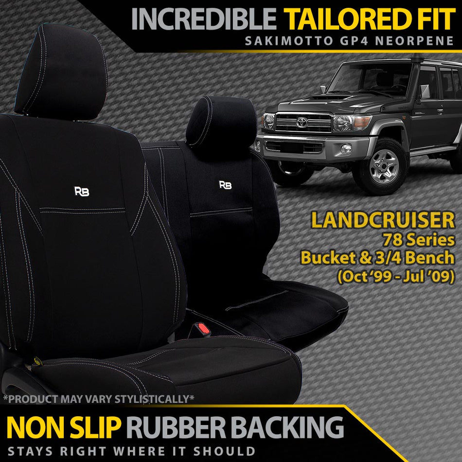 Landcruiser 78 Series Bucket & 3/4 Bench Neoprene 2x Front Seat Covers (Available)