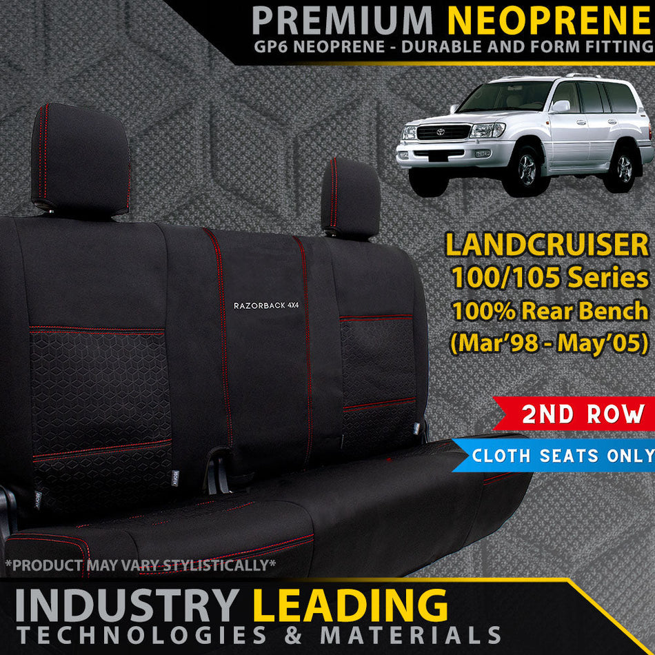 Toyota Landcruiser 100/105 series Premium Neoprene 100% Rear Bench Covers (Made to Order)