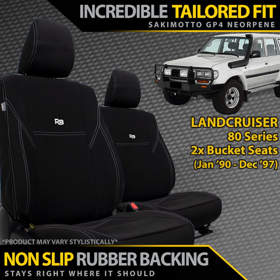 Toyota Landcruiser 80 Series Neoprene 2x Front Seat Covers (Available)