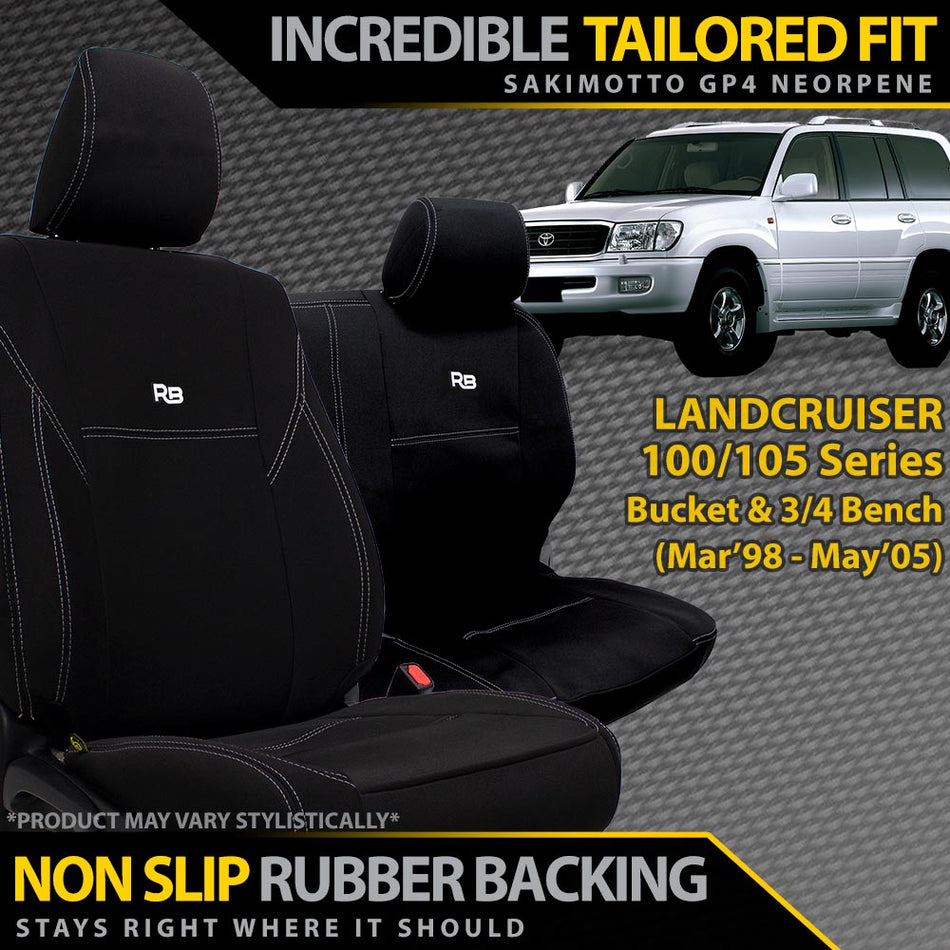 Toyota Landcruiser 100/105 Series Neoprene Bucket & 3/4 Bench Seat Covers (Made to Order)