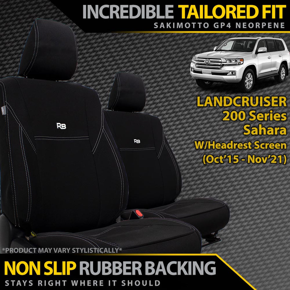Toyota Landcruiser 200 Series Sahara W/Headrest Screen Neoprene 2x Front Seat Covers (Made to Order)