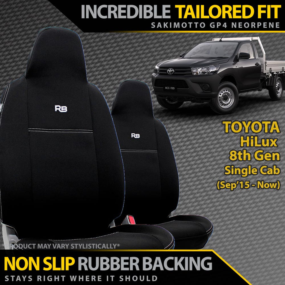 Toyota HiLux 8th Gen 2x Integrated Headrest Neoprene Front Row Seat Covers (Made to Order)