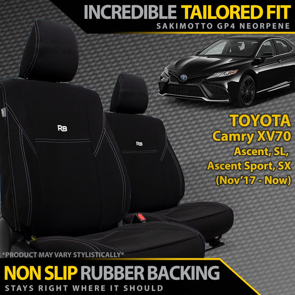Toyota Camry XV70 Sedan Neoprene 2x Front Row Seat Covers (In Stock)
