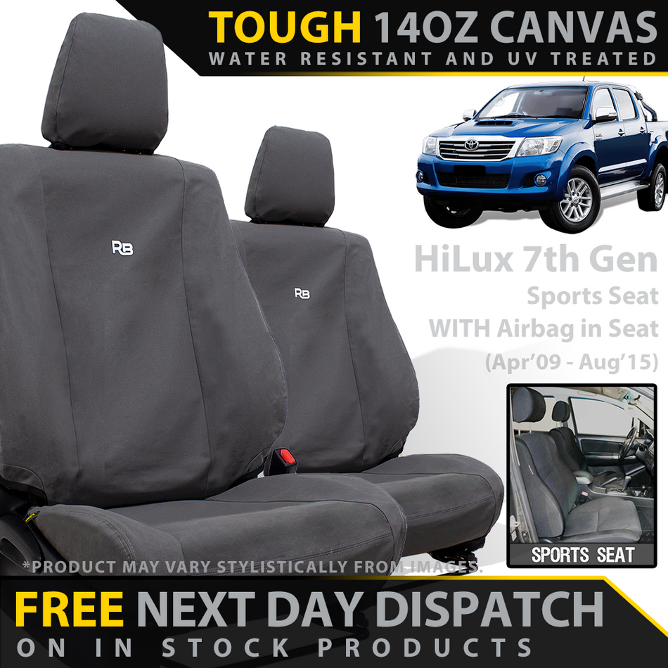 Toyota Hilux 7th Gen (SPORT SEAT) Canvas 2x Front Seat Covers (Made to Order)