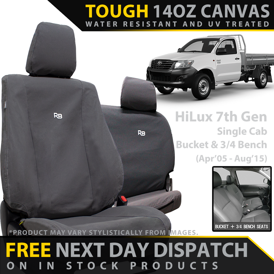 Toyota HiLux 7th Gen Bucket + 3/4 Bench Retro Canvas 2x Front Seat Covers (In Stock)