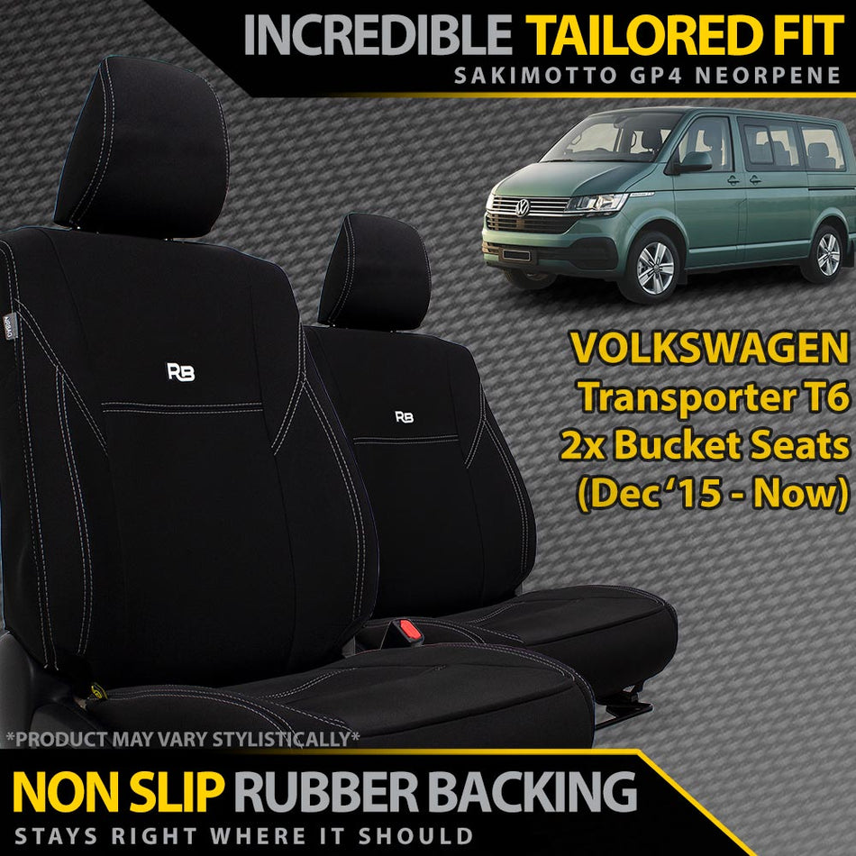 Volkswagen Transporter T6 Neoprene 2x Front Bucket Seat Covers (Made to Order)
