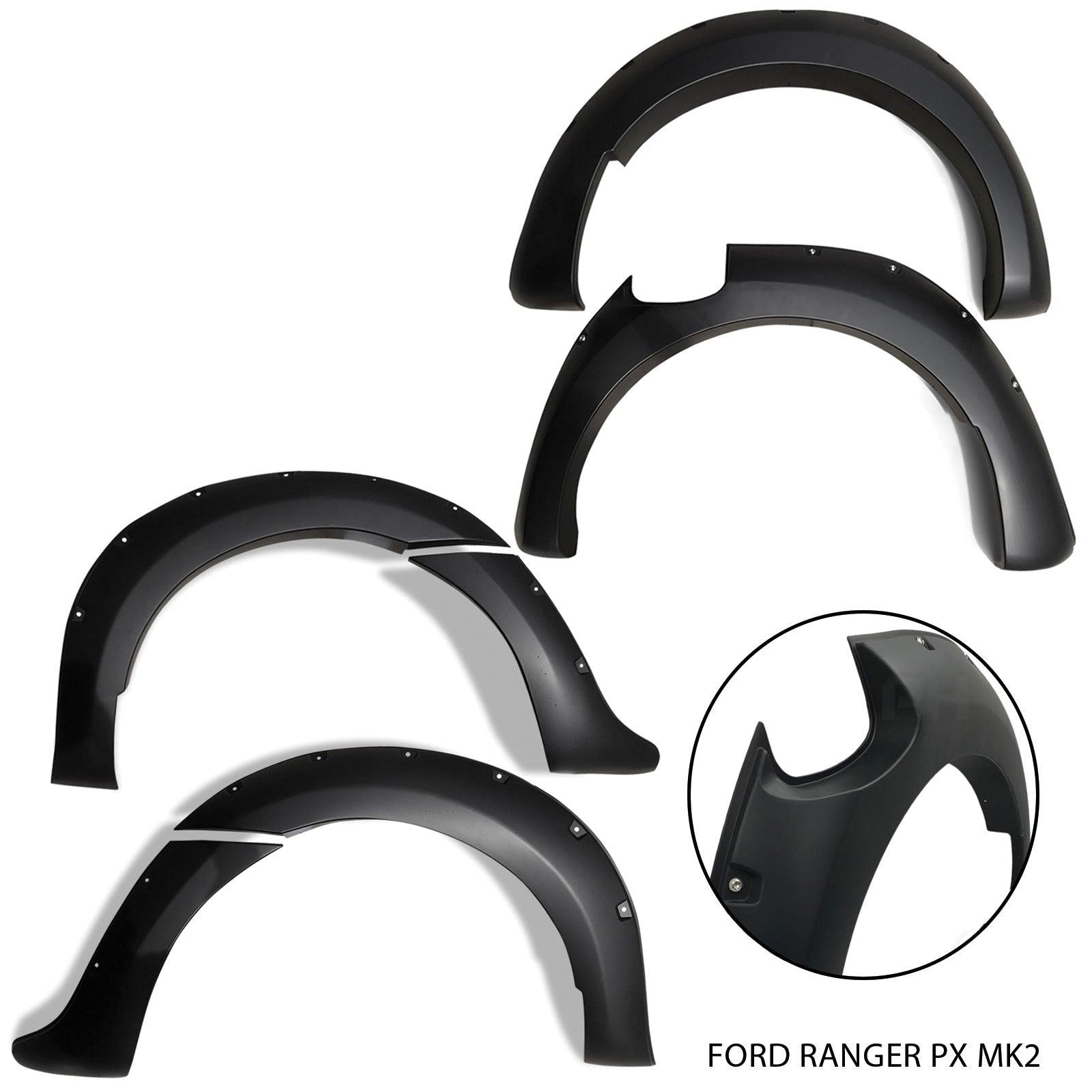 Smooth Wide Bolt On Style Fender Flare Kit 6 Piece Fits Ford Ranger PX MK2 15-18 - 4X4OC™