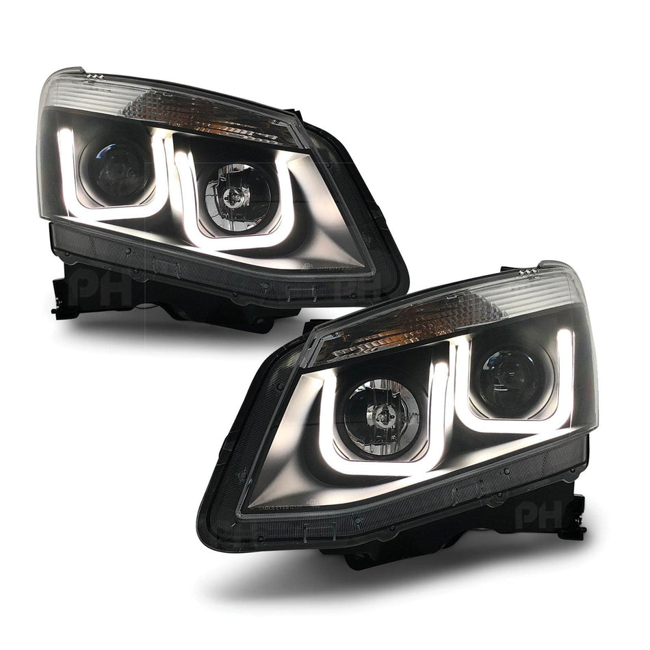 Black Headlights PAIR LED DRL U Style Projector fits Isuzu D-MAX DMAX 2012-2016 - 4X4OC™