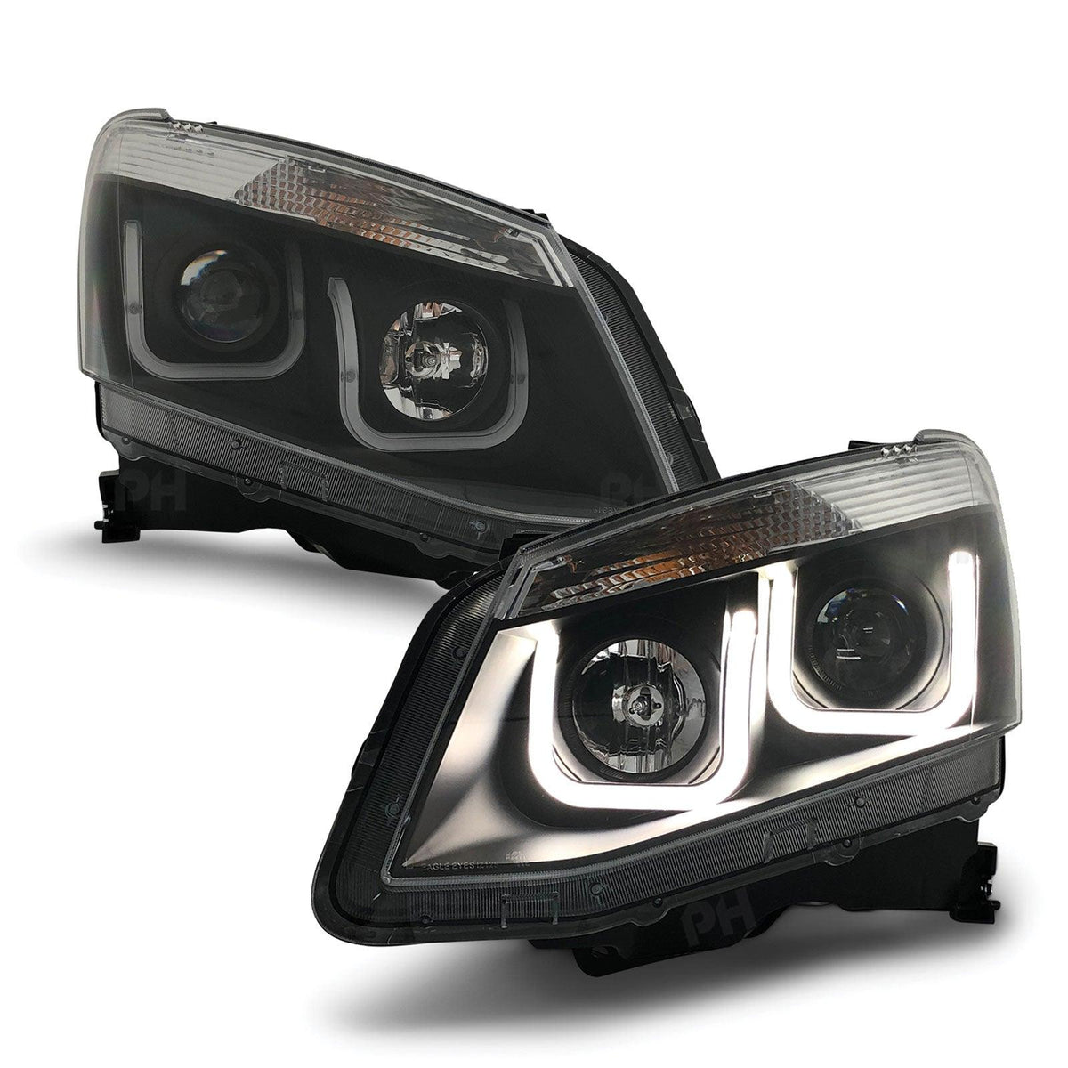 Black Headlights PAIR LED DRL U Style Projector fits Isuzu D-MAX DMAX 2012-2016 - 4X4OC™