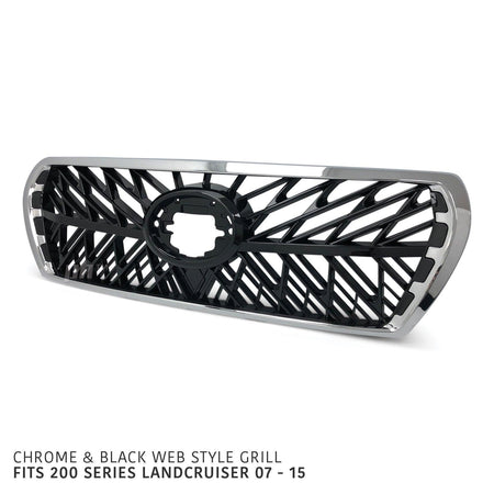 Grill Chrome & Black Web Style Fits Toyota Landcruiser 200 Series 2007 - 2015 - 4X4OC™