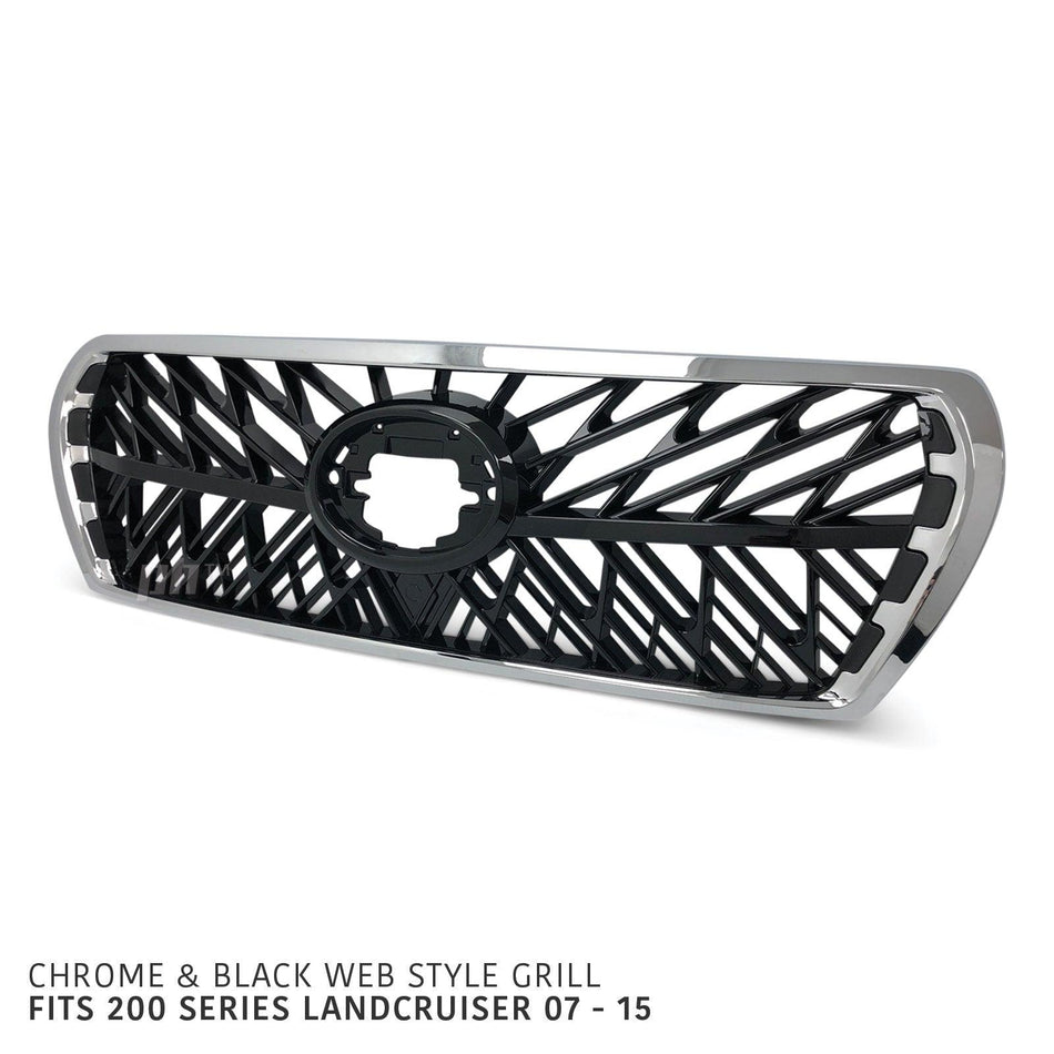 Grill Chrome & Black Web Style Fits Toyota Landcruiser 200 Series 2007 - 2015 - 4X4OC™