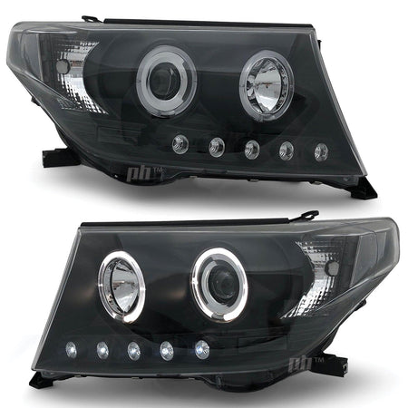 Headlights Angel Eye LED Halo DRL Black fits Toyota Landcruiser 200 Series 07-15 - 4X4OC™