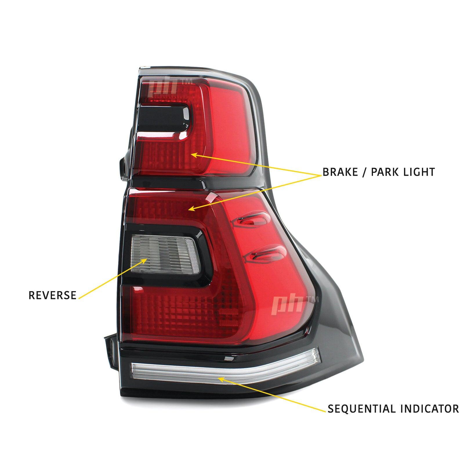 Black LED Tail Lights Sequential PAIR Fits Toyota Landcruiser Prado 150SER 09-16 - 4X4OC™