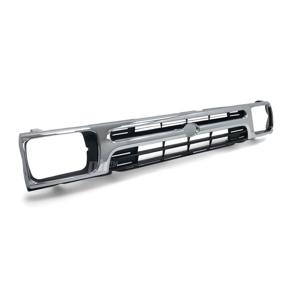 Grill 1 Piece Chrome & Black Twin Bar Style Fits Toyota Hilux 2WD Workmate 89-96 - 4X4OC™