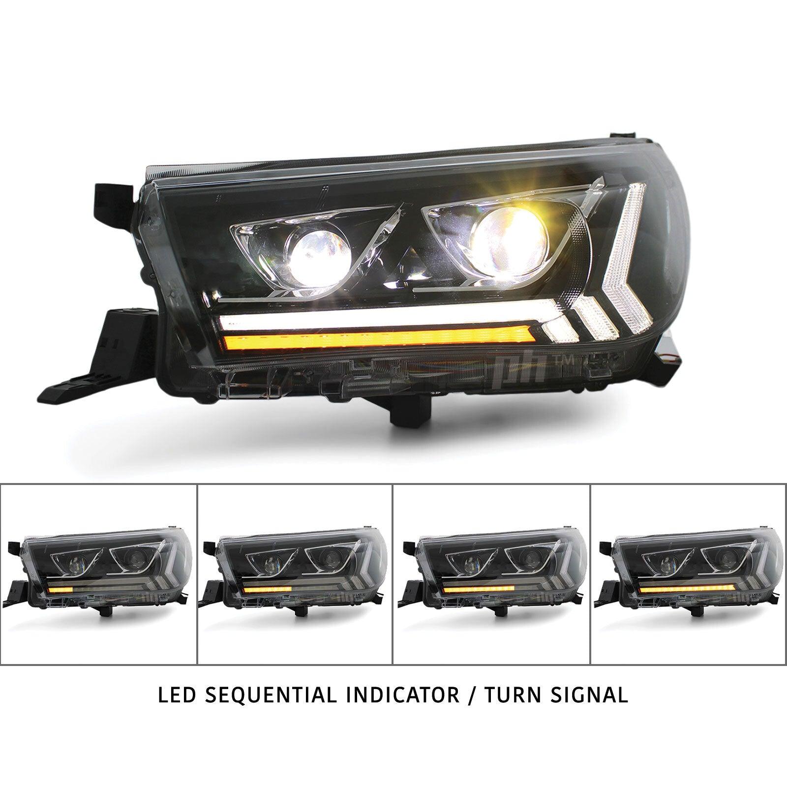 Headlights LED DRL Dual Projector Sequential fits Toyota Hilux N80 2015 - 2020 - 4X4OC™