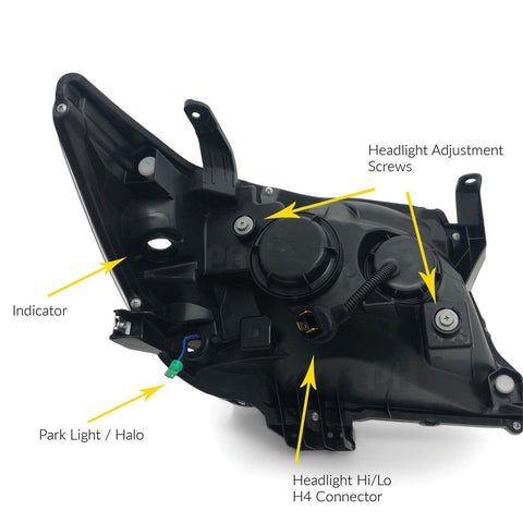 Black Headlights PAIR DRL Halo Projector Fits Toyota Hilux N70 07-2011 - 2014 - 4X4OC™