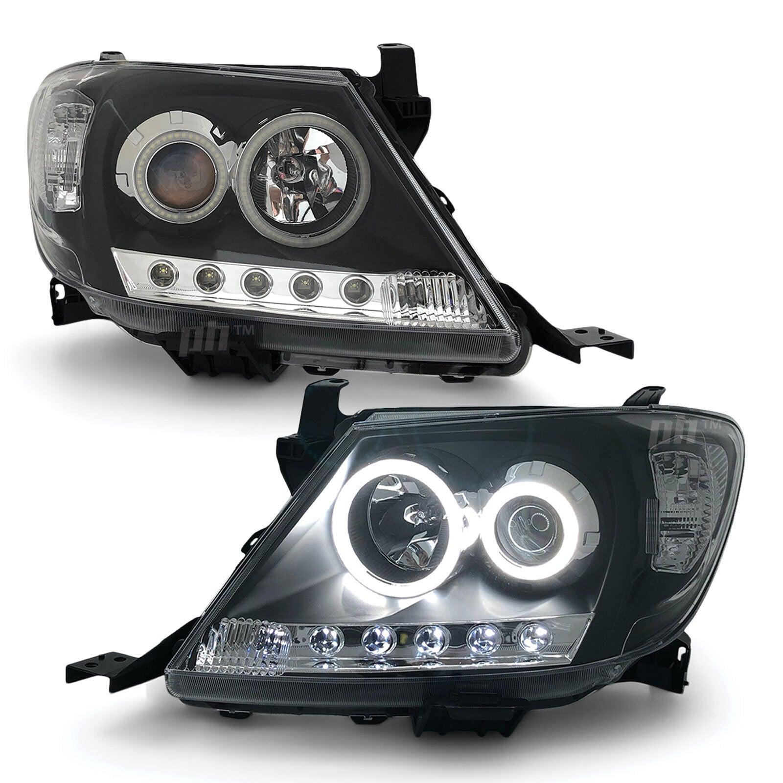 Headlights Black DRL Projector HALO Angel Eyes Fits Toyota Hilux N70 2005-04-11 - 4X4OC™