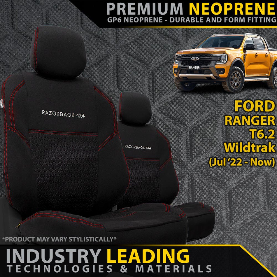 Ford Ranger T6.2 Wildtrak Premium Neoprene 2x Front Row Seat Covers (Made to Order)