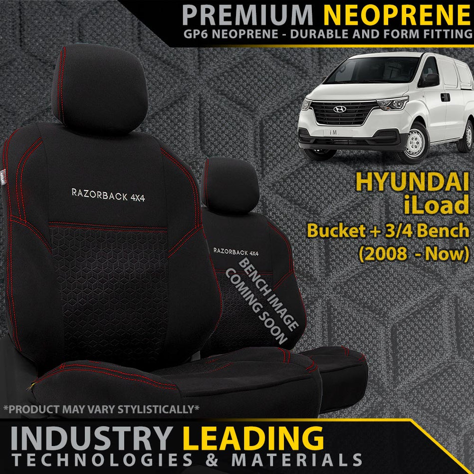 Hyundai iLoad Premium Neoprene Bucket & 3/4 Bench Front Row Seat Covers (Made to Order)