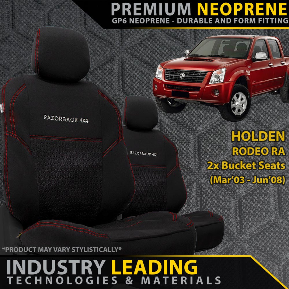 Holden Rodeo RA Premium Neoprene 2x Front Seat Covers (Made to Order)